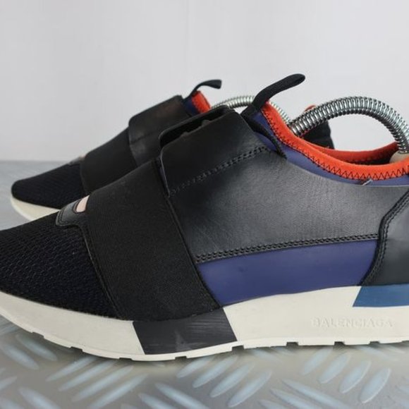 Balenciaga Shoes - Balenciaga Women Shoes Race Runners Leather Size 39 9 Black Blue Sneakers